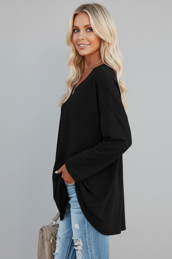 Women’s Top with V Neckline and Long Sleeves