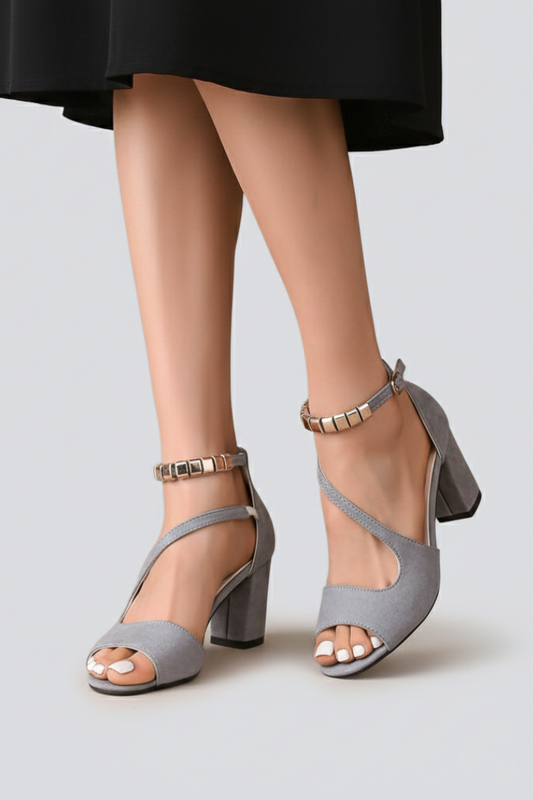 Women’s Block Heel Sandals with Crisscross Straps and Ankle Band