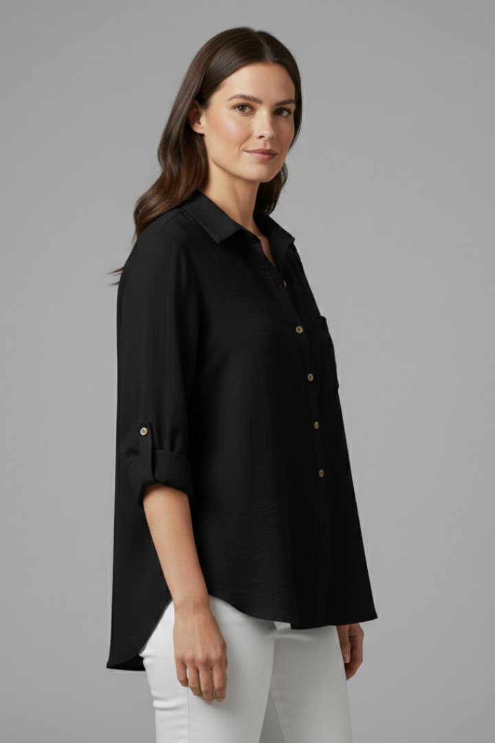 Women’s Blouse with Button Closure and Rolled Sleeves