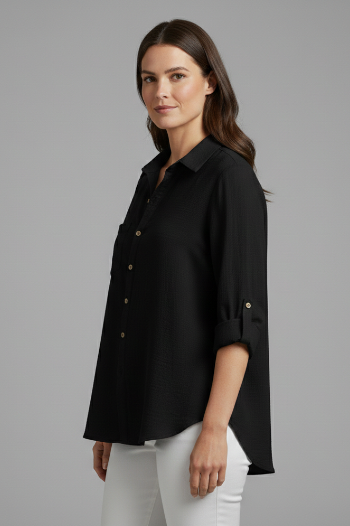 Women’s Blouse with Button Closure and Rolled Sleeves