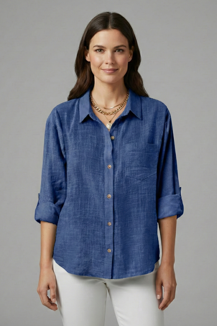 Women’s Blouse with Button Closure and Rolled Sleeves