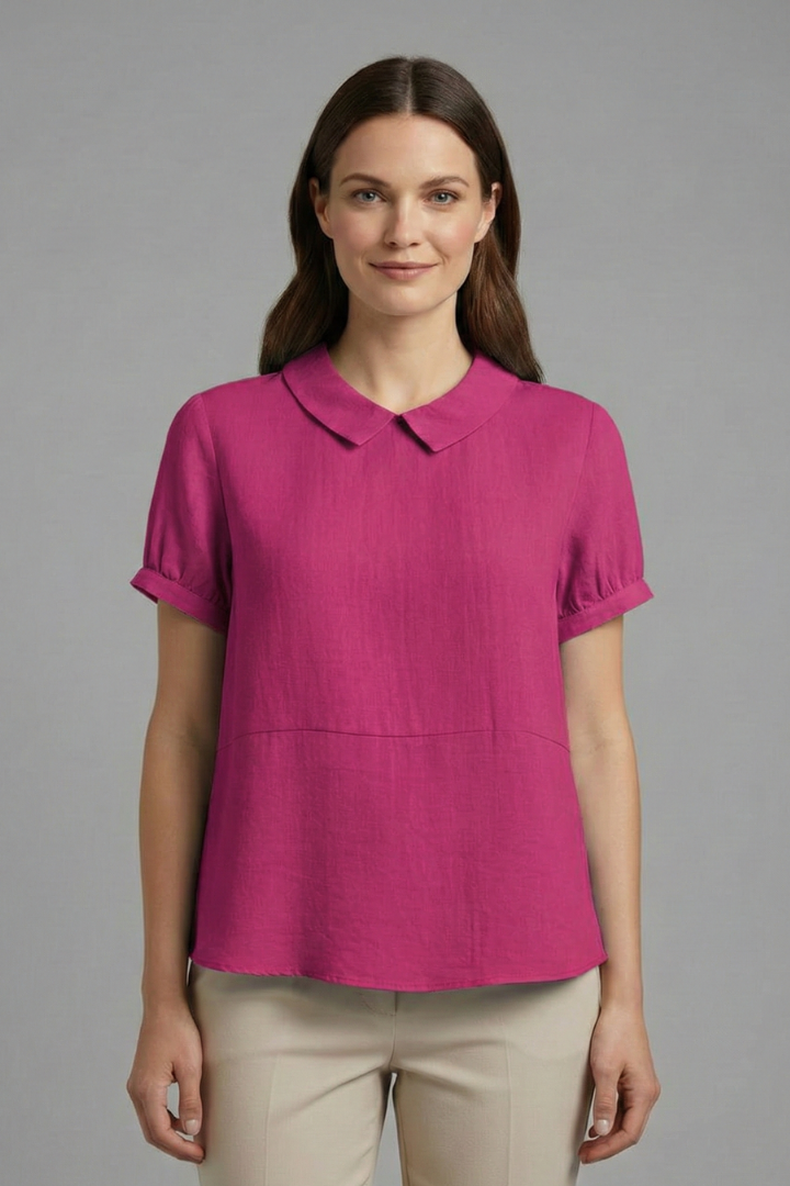 Women’s Blouse with Collared Neckline and Short Sleeves