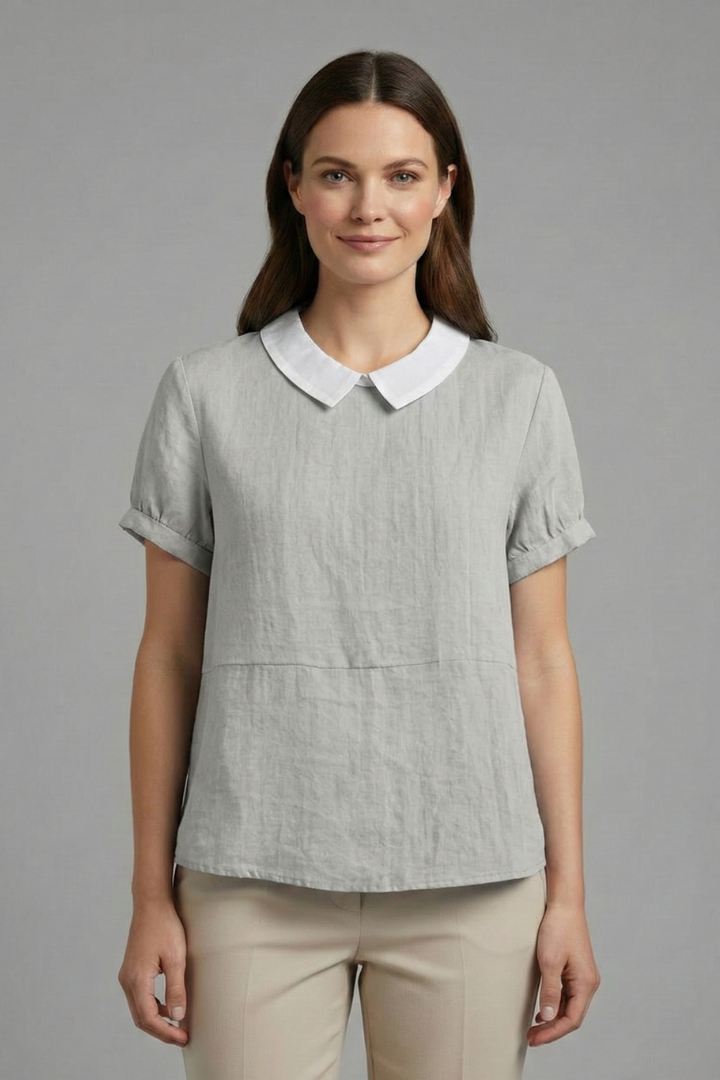 Women’s Blouse with Collared Neckline and Short Sleeves