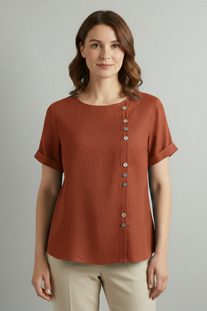 Women’s Blouse with Round Neckline and Button Detail