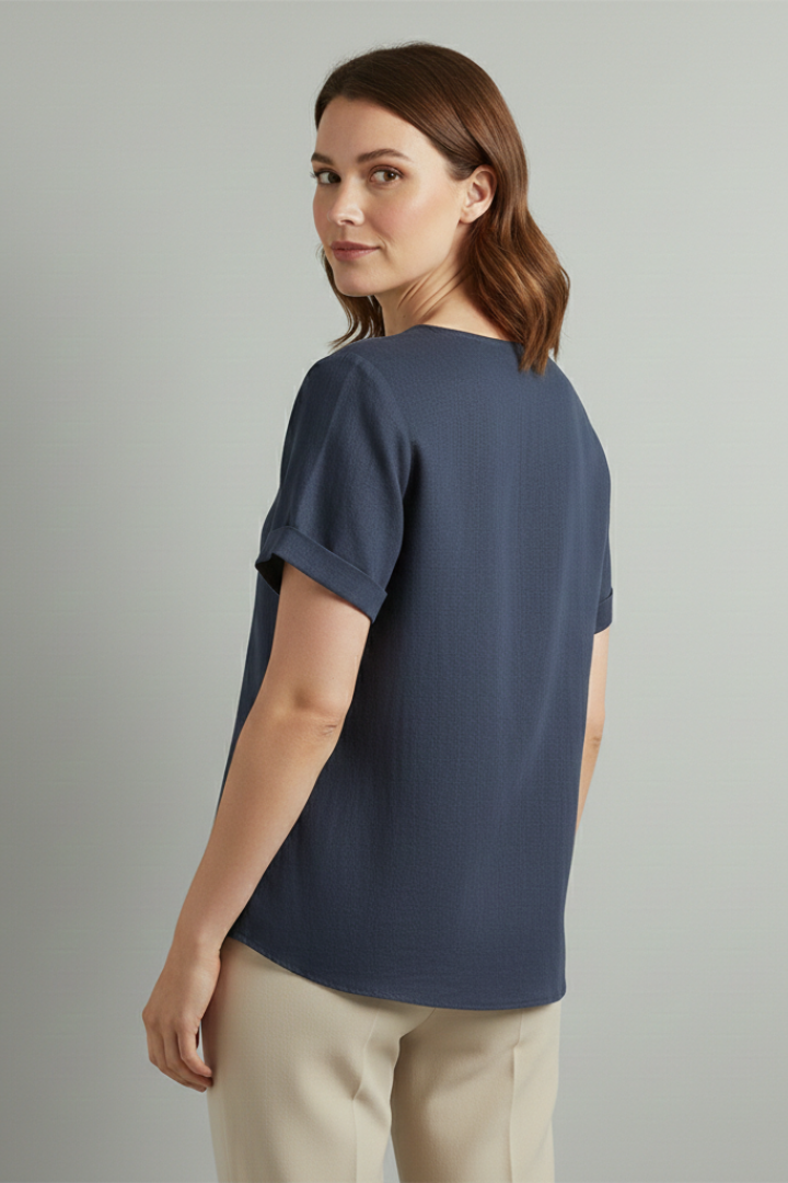 Women’s Blouse with Round Neckline and Button Detail