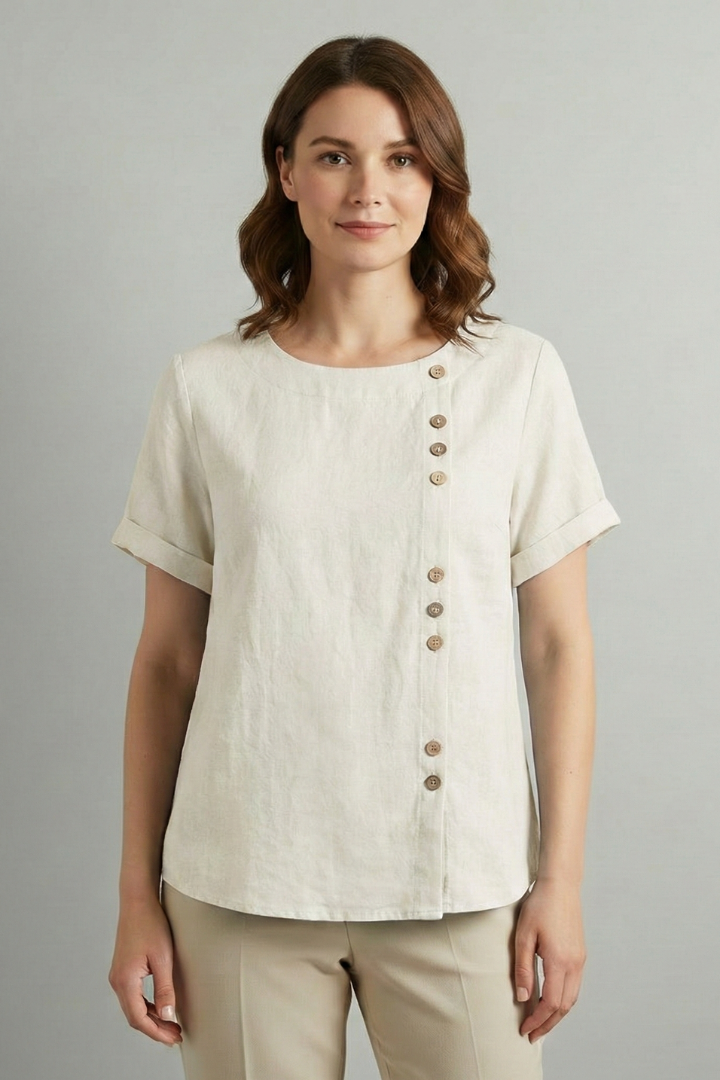 Women’s Blouse with Round Neckline and Button Detail