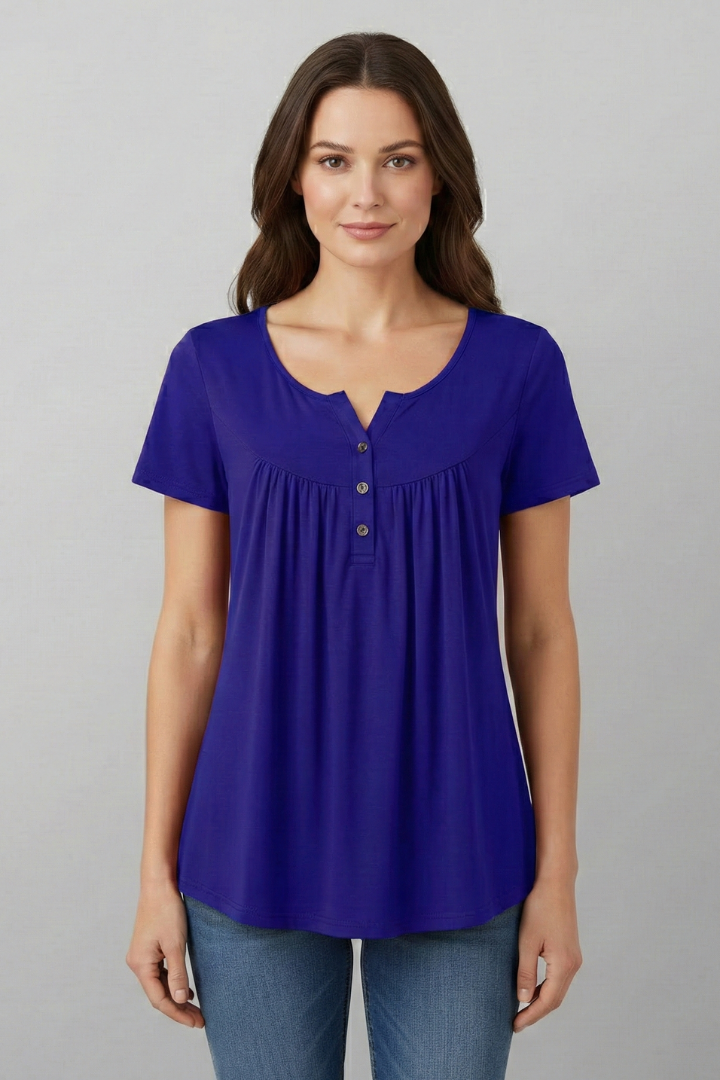 Women’s Blouse with V-Neck and Button Detail