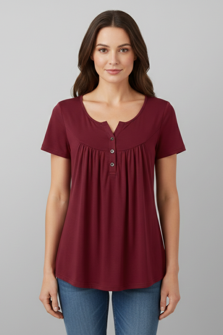 Women’s Blouse with V-Neck and Button Detail