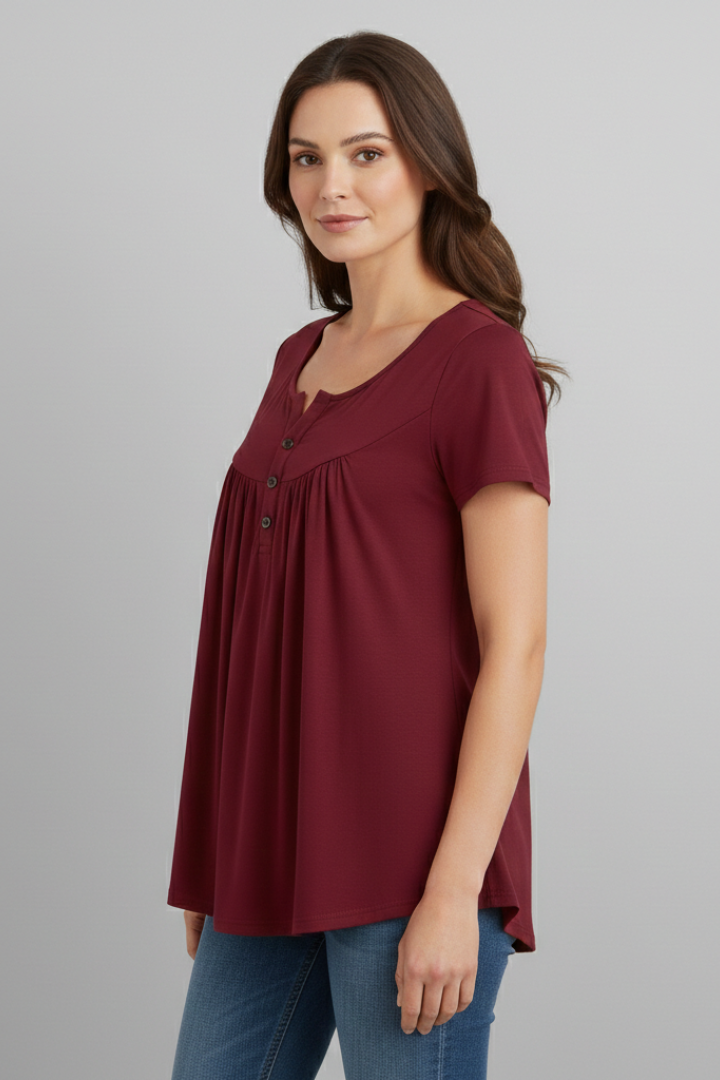 Women’s Blouse with V-Neck and Button Detail