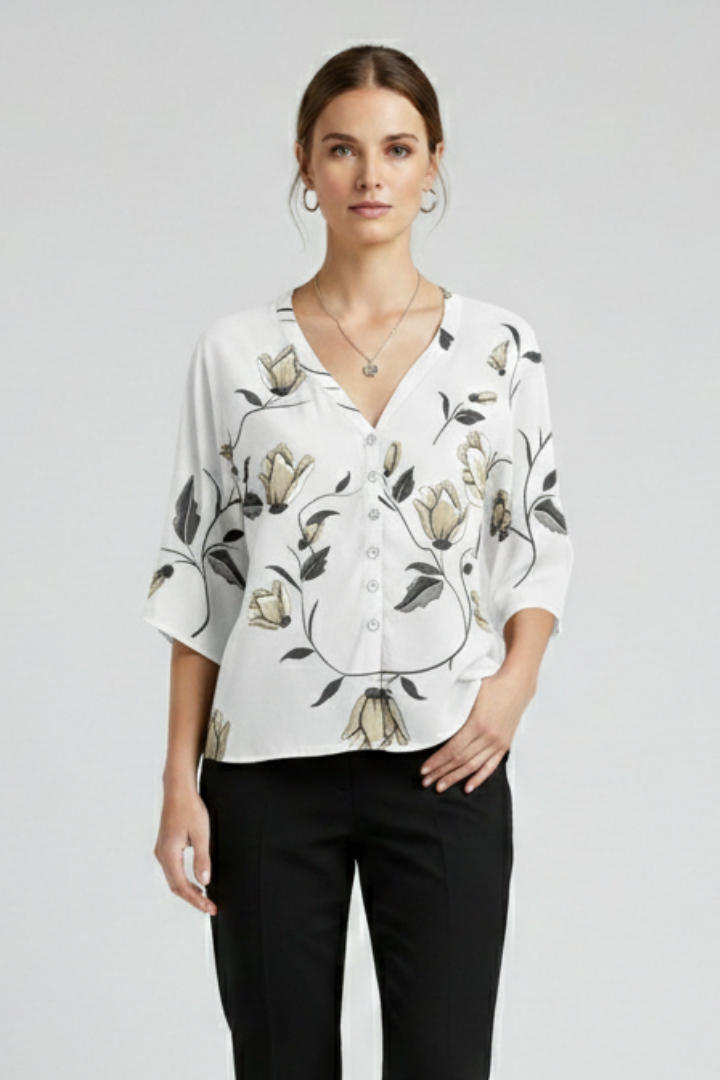 Women’s Blouse with V-Neck and Floral Print