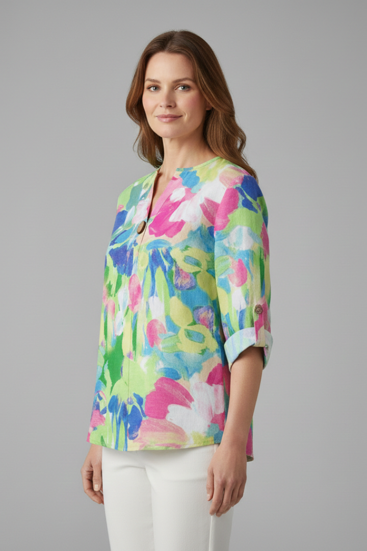 Women’s Blouse with V-Neck and Floral Print