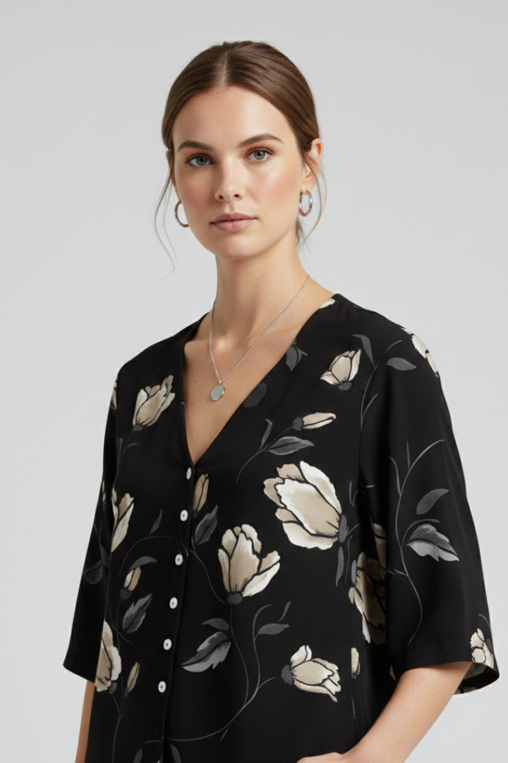 Women’s Blouse with V-Neck and Floral Print