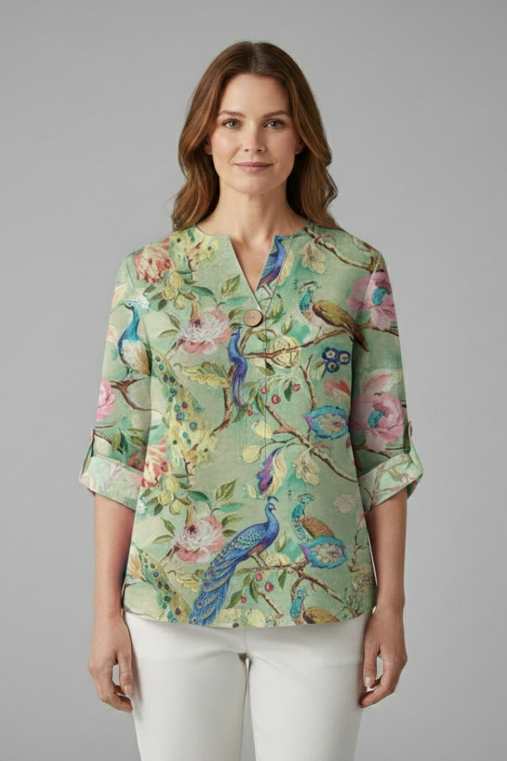 Women’s Blouse with V-Neck and Floral Print