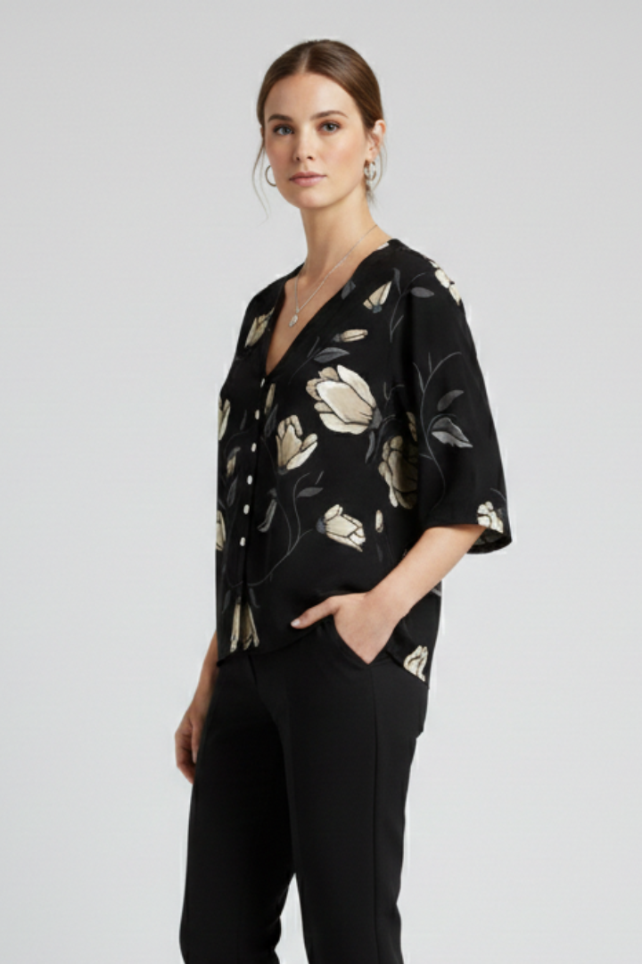 Women’s Blouse with V-Neck and Floral Print