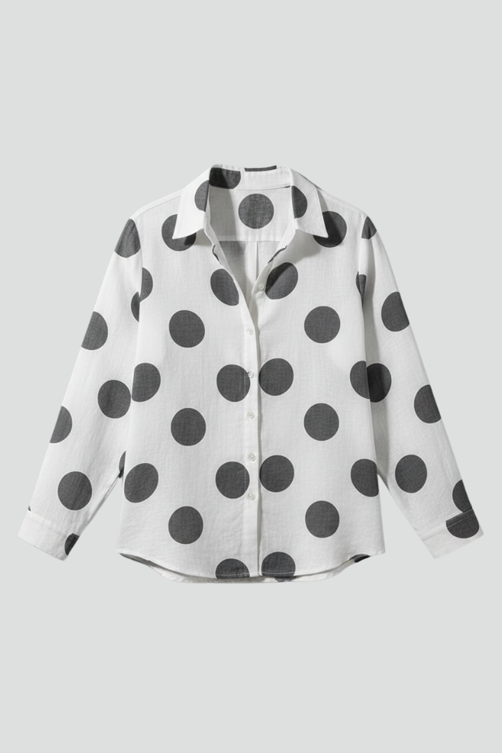 Women’s Blouse with V Neck and Dot Pattern