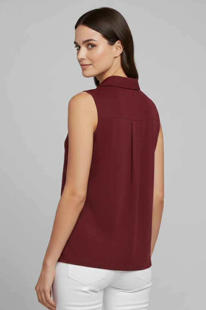 Women’s Blouse with V Neckline and Sleeveless Cut