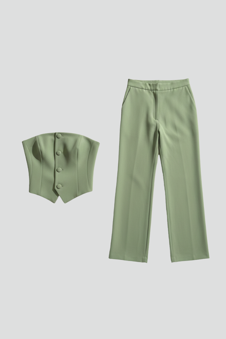 Women’s Bustier Top and Trousers Set with Button Detail