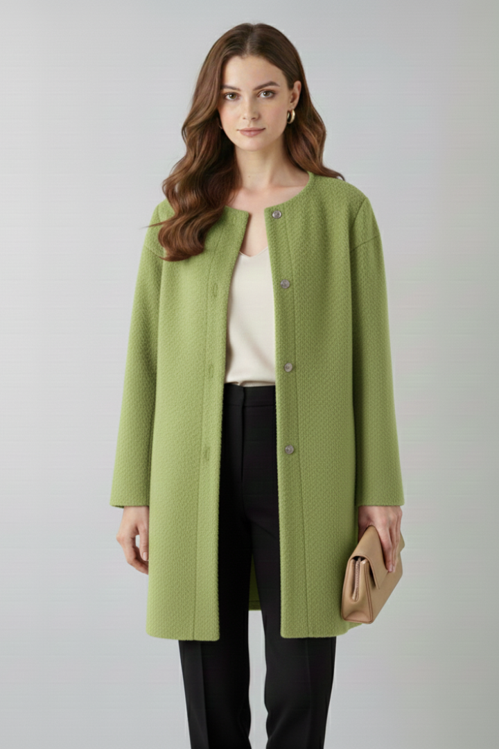 Women’s Coat with Button Closure and Textured Surface