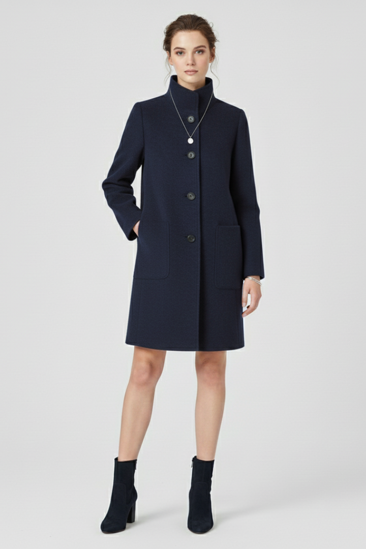 Women’s Coat with Round Neck and Button Closure