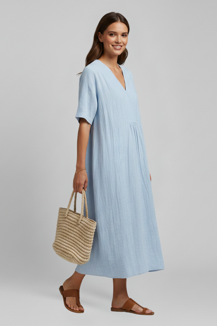 Women’s Dress with V Neckline and Short Sleeves