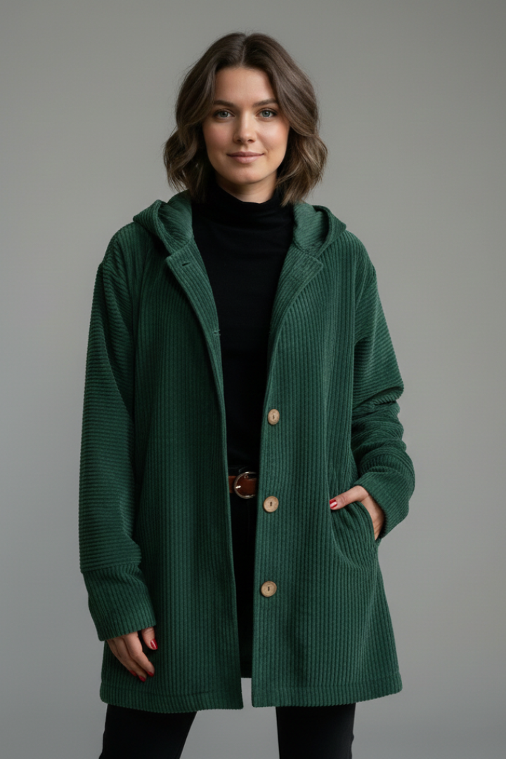 Women’s Hooded Jacket with Button Placket and Pockets