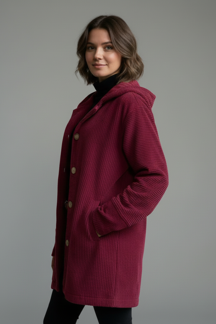 Women’s Hooded Jacket with Button Placket and Pockets