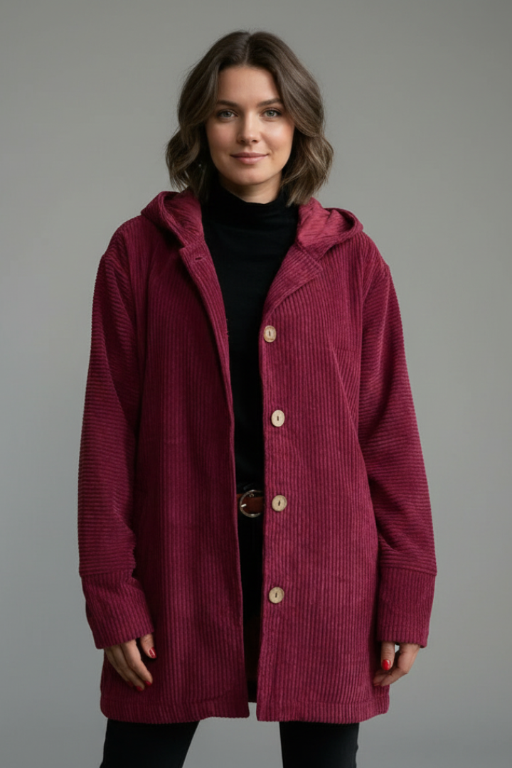 Women’s Hooded Jacket with Button Placket and Pockets