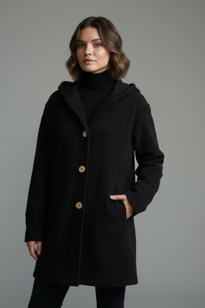 Women’s Hooded Jacket with Button Placket and Pockets
