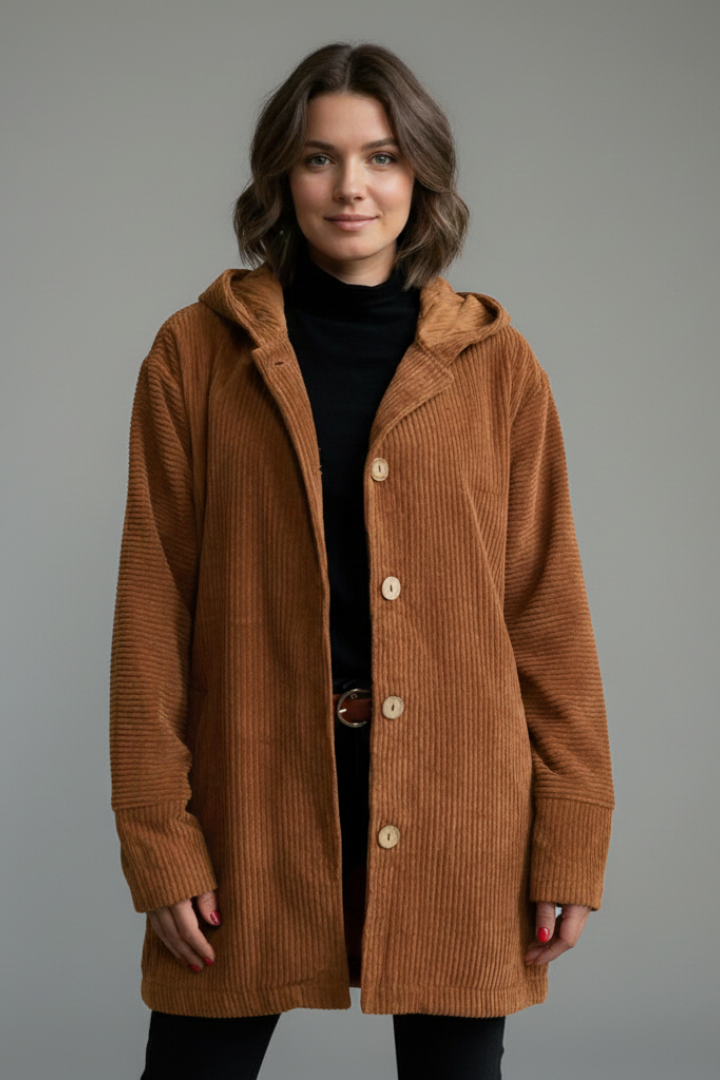 Women’s Hooded Jacket with Button Placket and Pockets