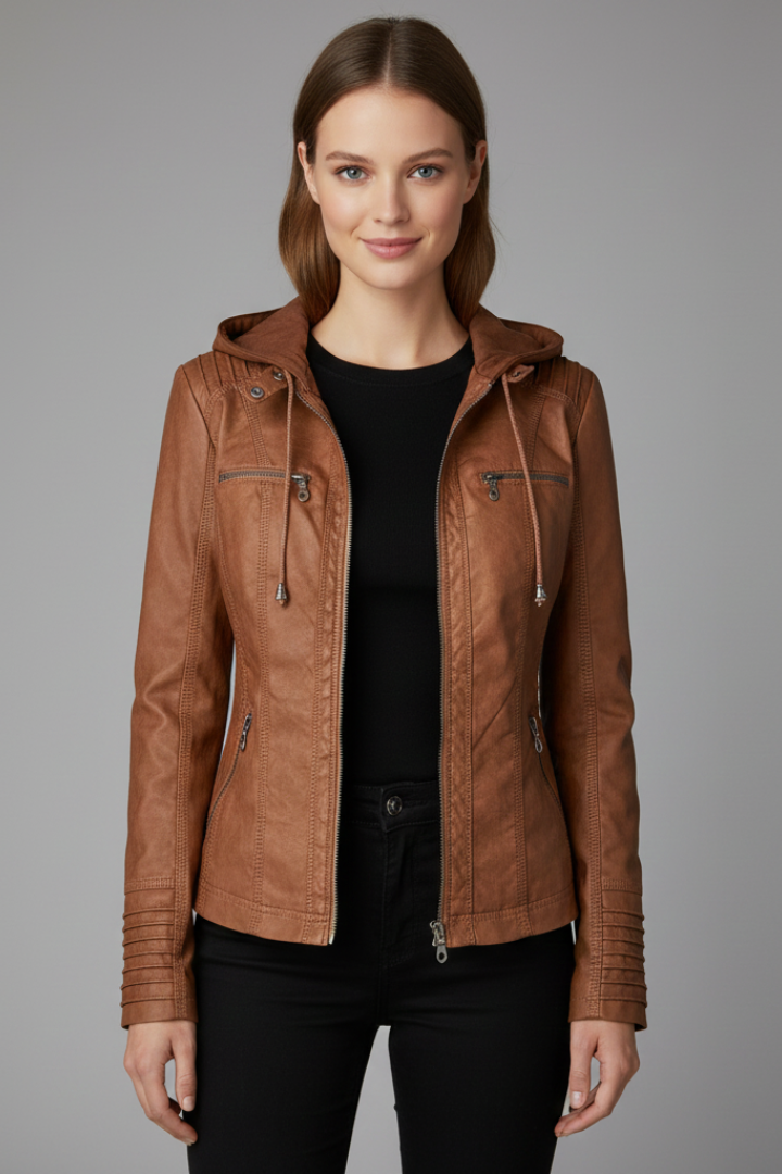 Women’s Hooded Jacket with Zip and Button Placket