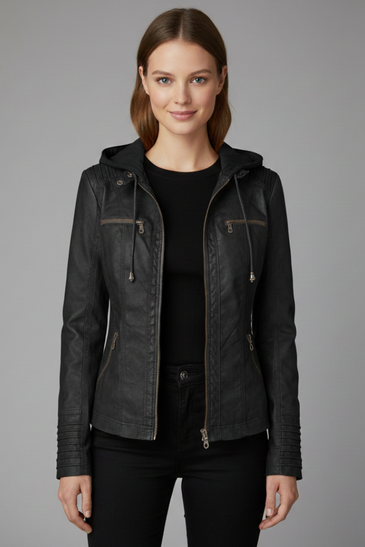 Women’s Hooded Jacket with Zip and Button Placket