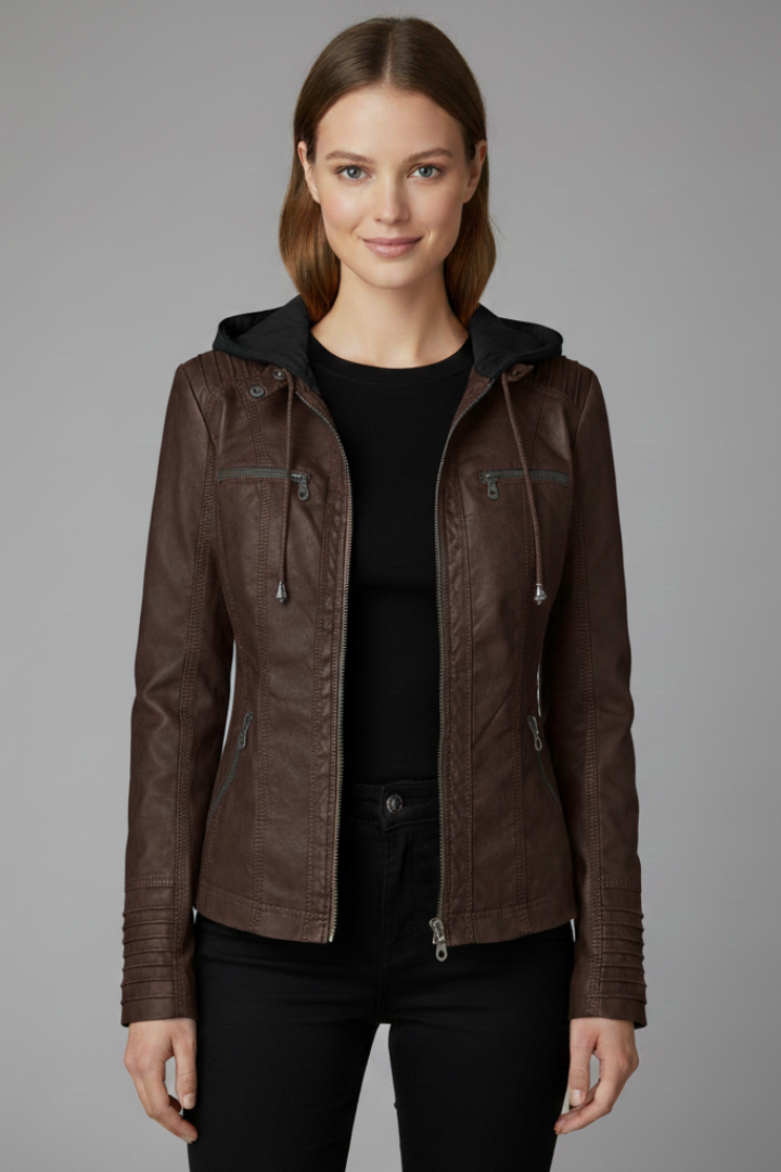 Women’s Hooded Jacket with Zip and Button Placket