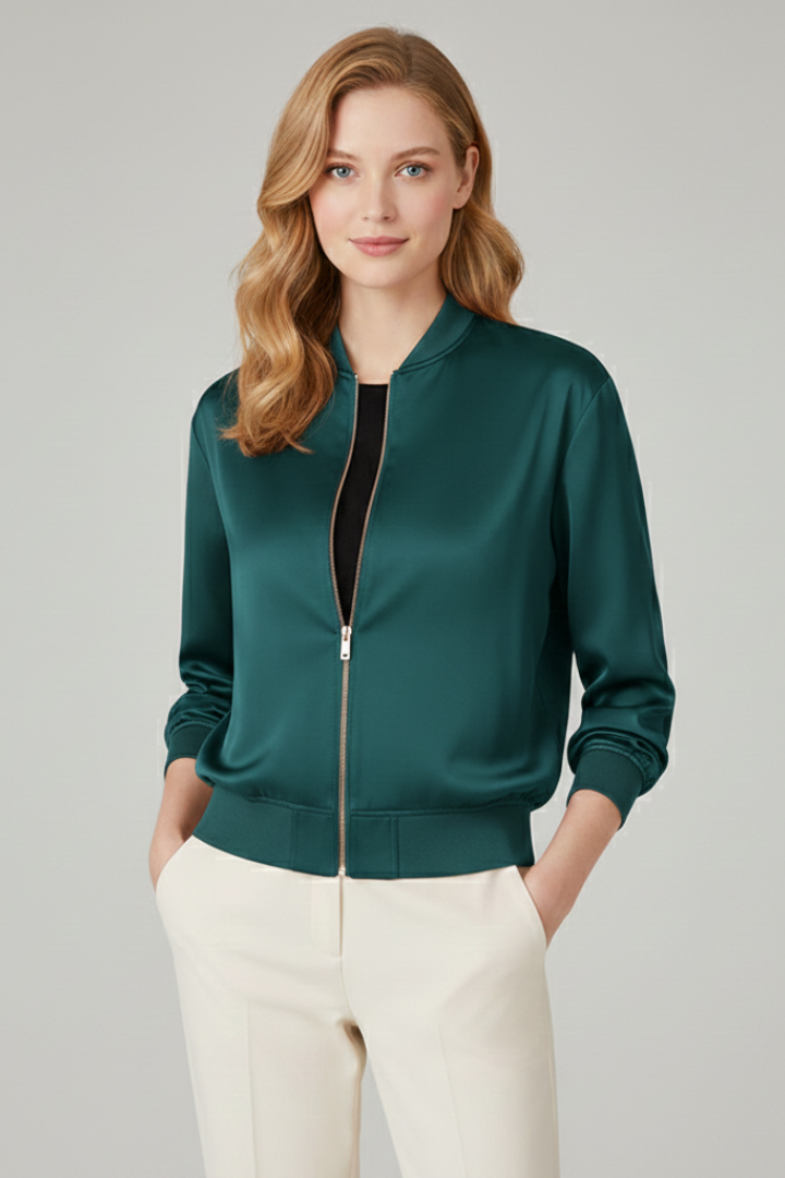 Women’s Jacket with Zipper and Ribbed Cuffs