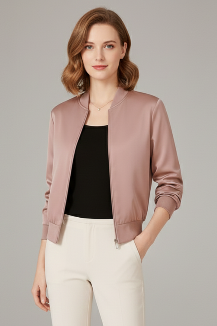 Women’s Jacket with Zipper and Ribbed Cuffs