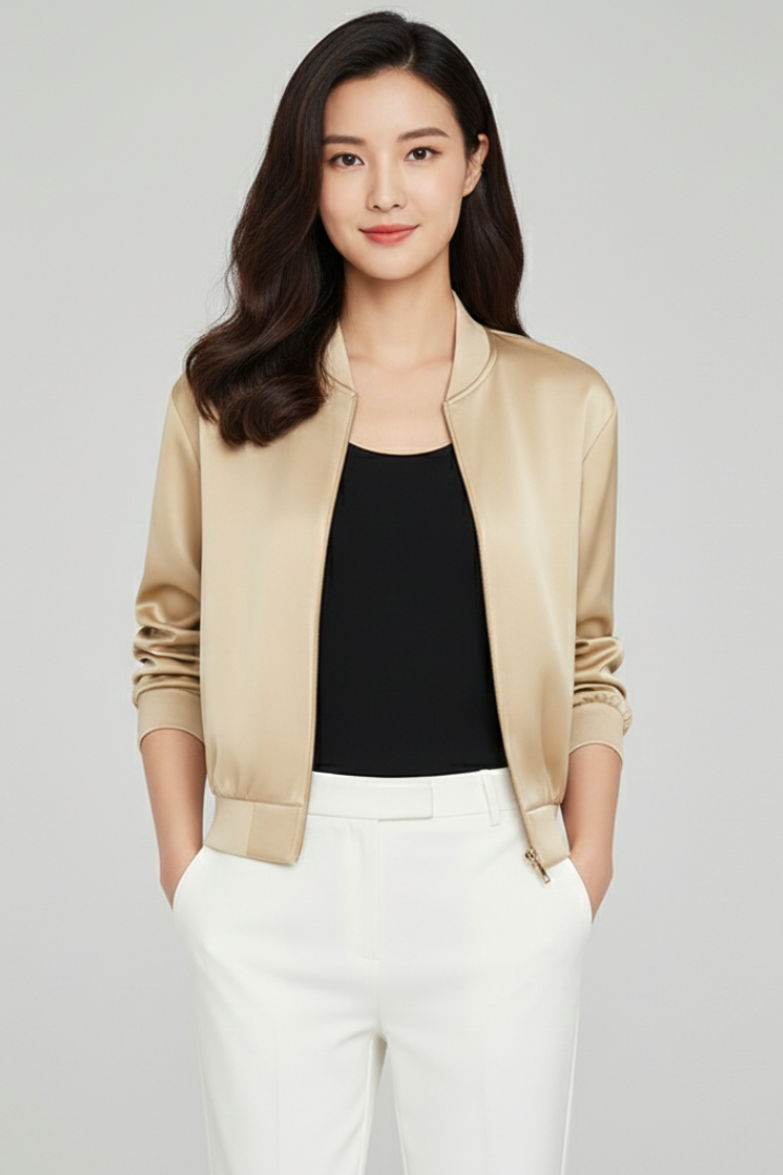 Women’s Jacket with Zipper and Ribbed Cuffs