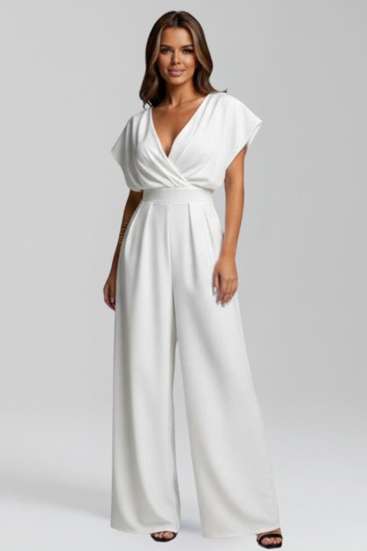 Women’s Jumpsuit with V Neckline and Wide Legs