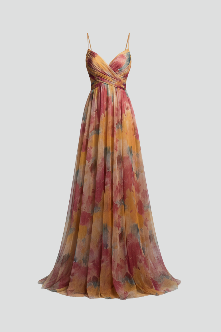Women’s Long Dress with V Neckline and Back Opening