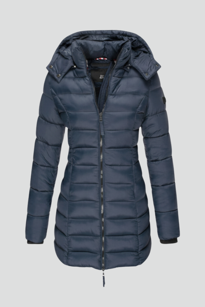 Women’s Long Puffer Jacket with Hood and Zip