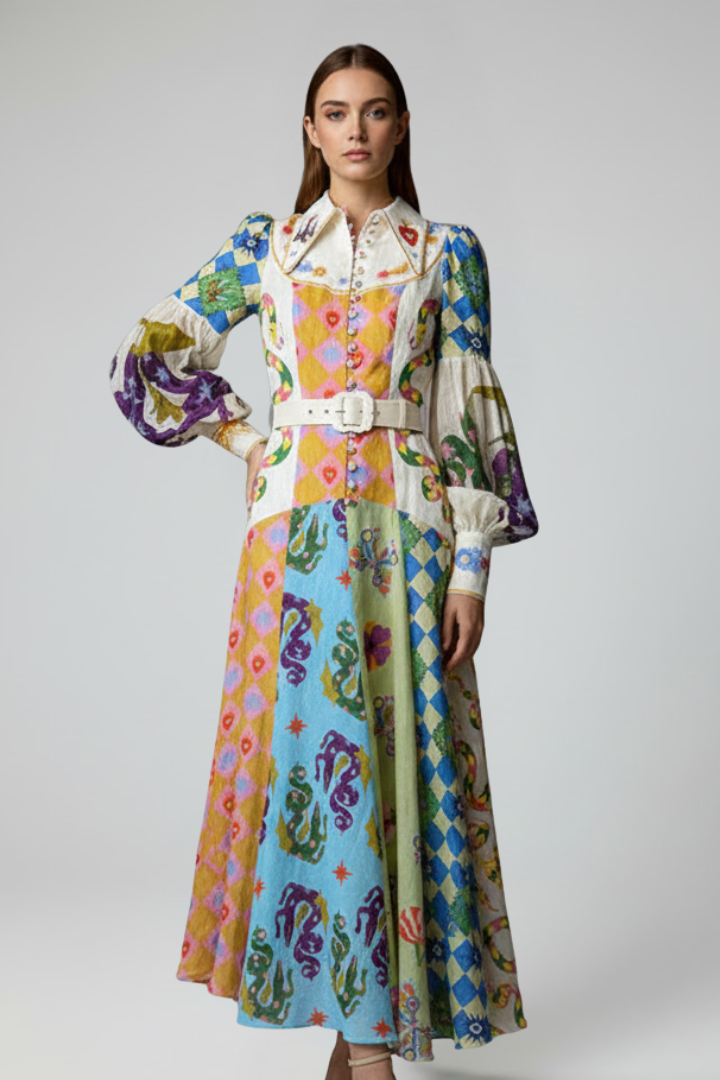 Women’s Maxi Dress with V-Neck and Long Sleeves