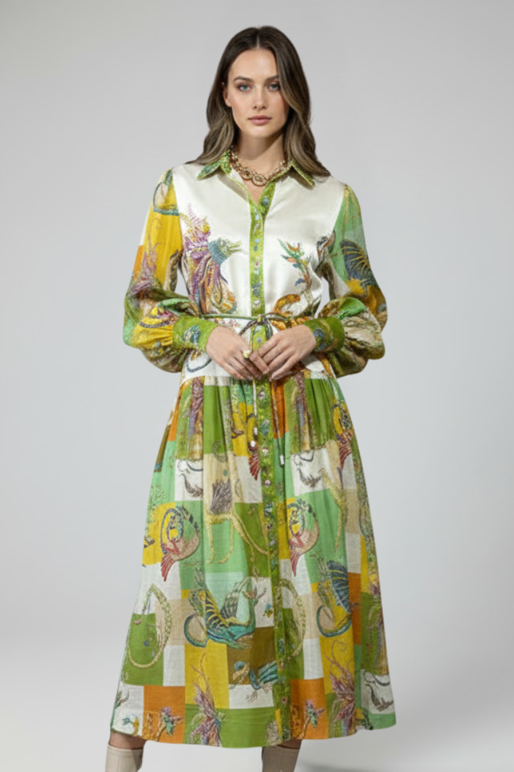 Women’s Maxi Dress with V-Neck and Long Sleeves