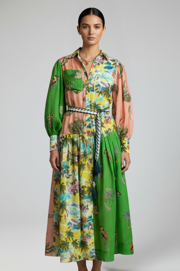 Women’s Maxi Dress with V-Neck and Long Sleeves