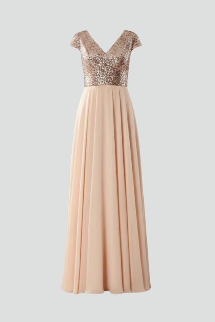 Women’s Maxi Dress with V Neckline and Sequin Bodice
