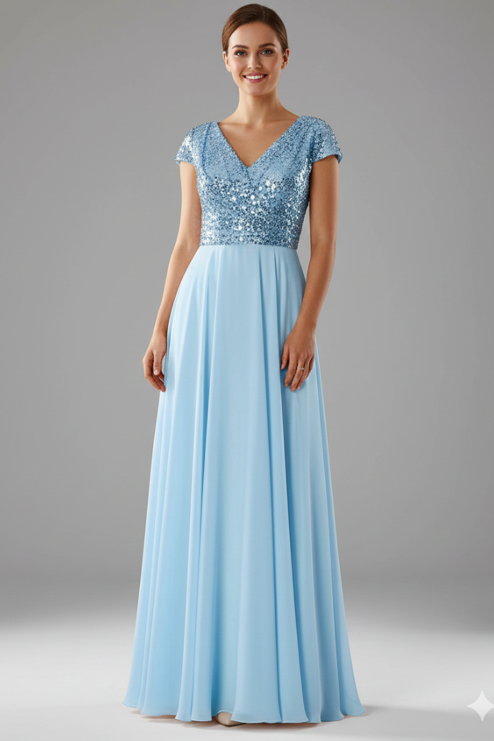 Women’s Maxi Dress with V Neckline and Sequin Bodice