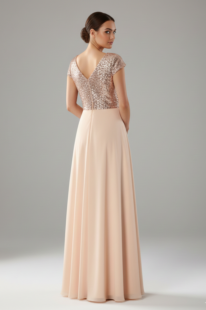 Women’s Maxi Dress with V Neckline and Sequin Bodice