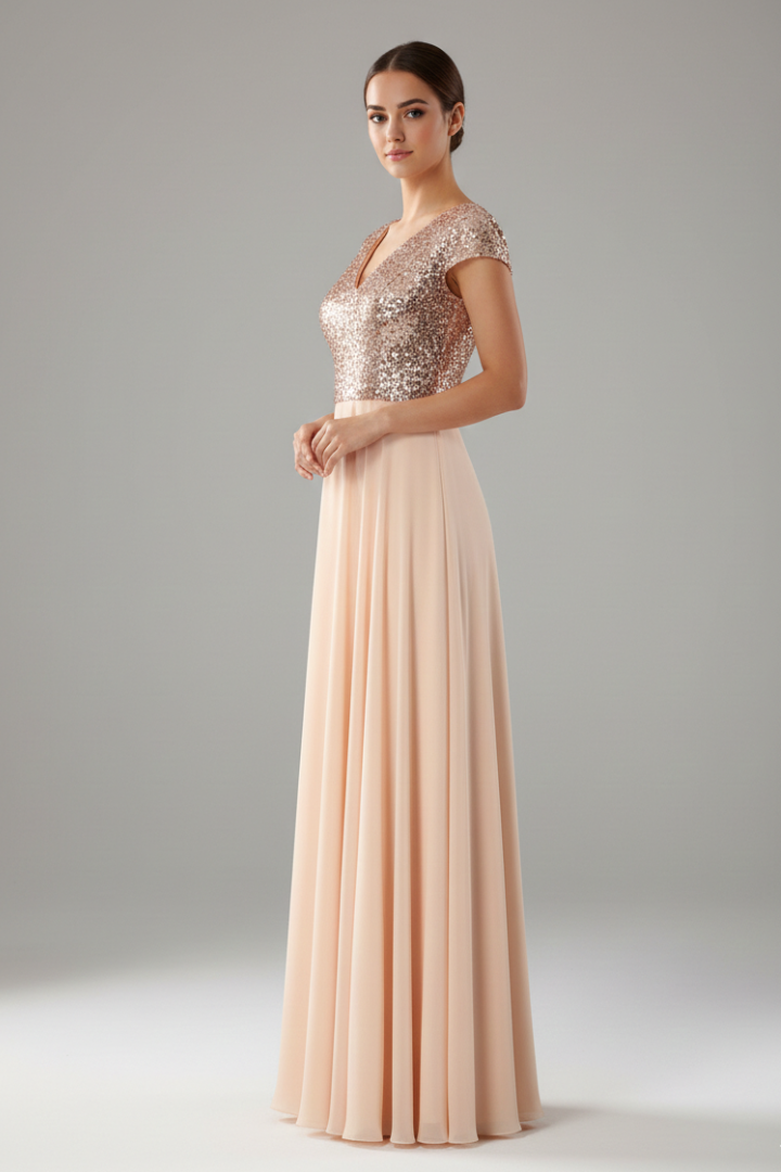Women’s Maxi Dress with V Neckline and Sequin Bodice