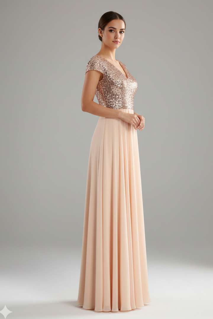 Women’s Maxi Dress with V Neckline and Sequin Bodice