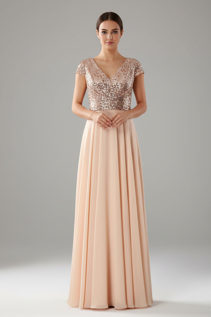 Women’s Maxi Dress with V Neckline and Sequin Bodice