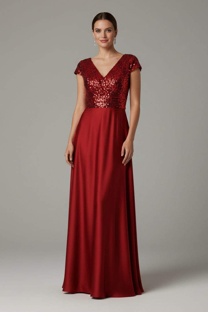 Women’s Maxi Dress with V Neckline and Sequin Bodice