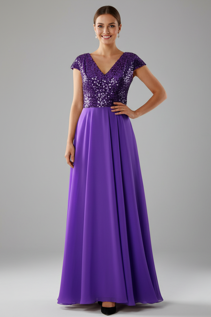 Women’s Maxi Dress with V Neckline and Sequin Bodice