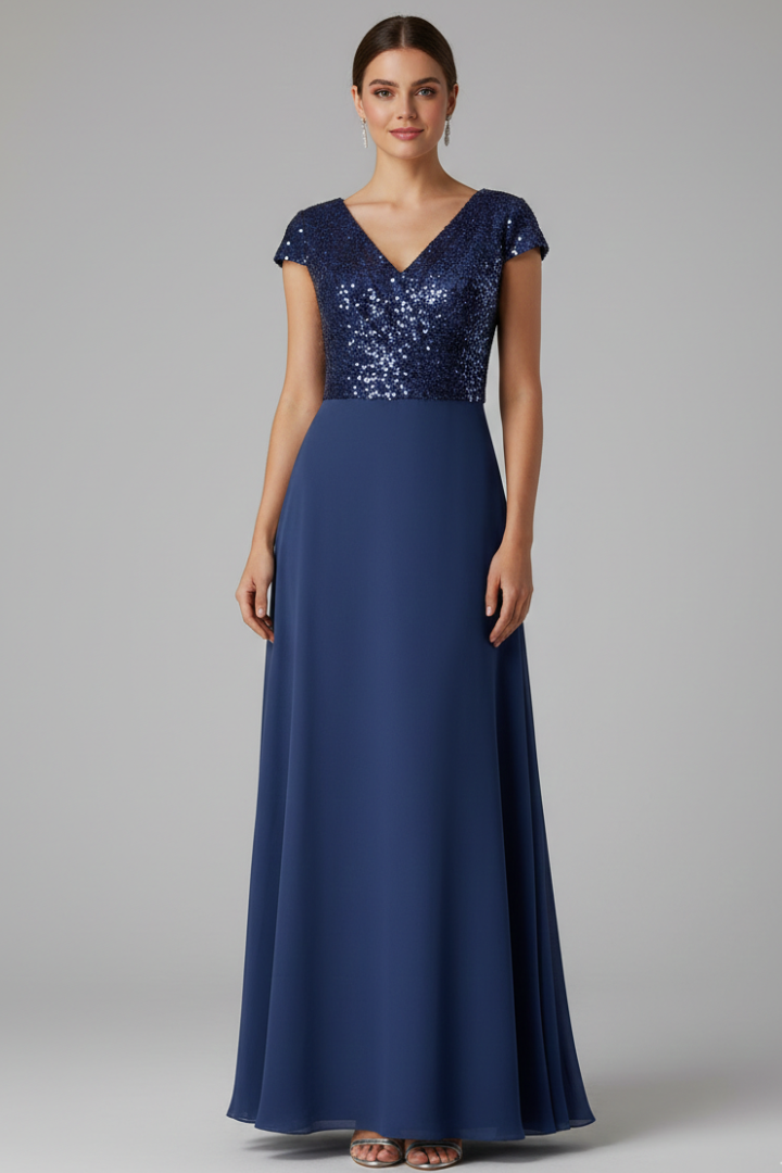 Women’s Maxi Dress with V Neckline and Sequin Bodice
